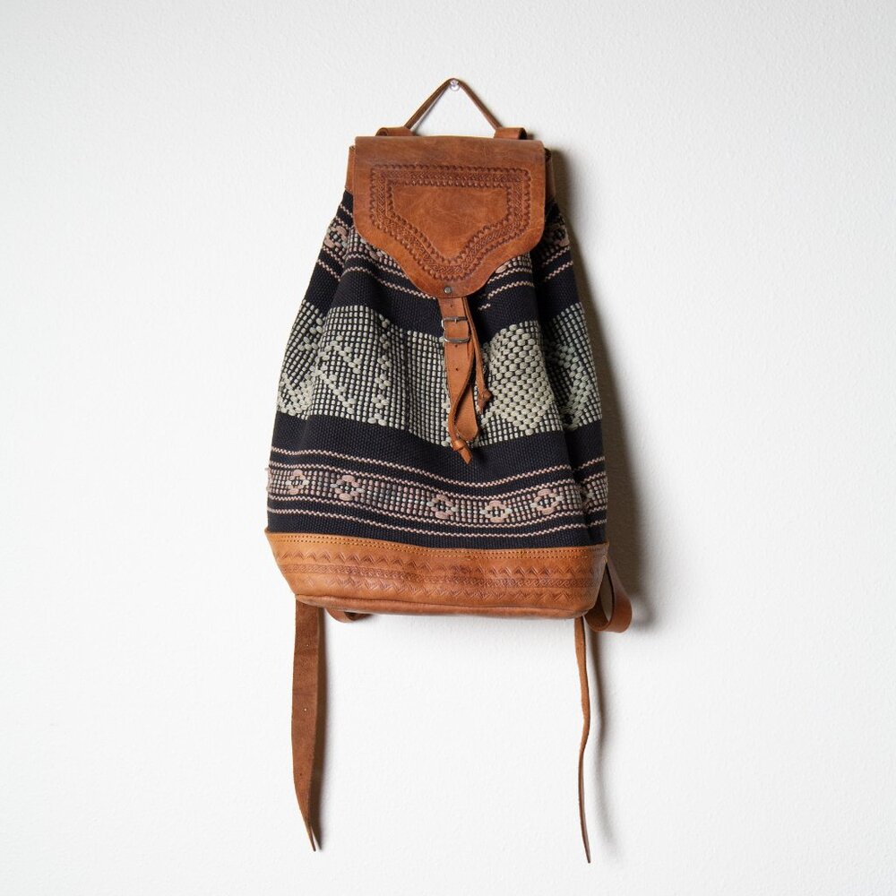 Vintage Woven & Leather Backpack